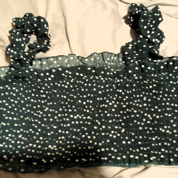 Shein Curve 4XL Maxi Skirt & Ruffle Strap Crop Top Set - Green / White Polka Dot - Picture 10 of 11